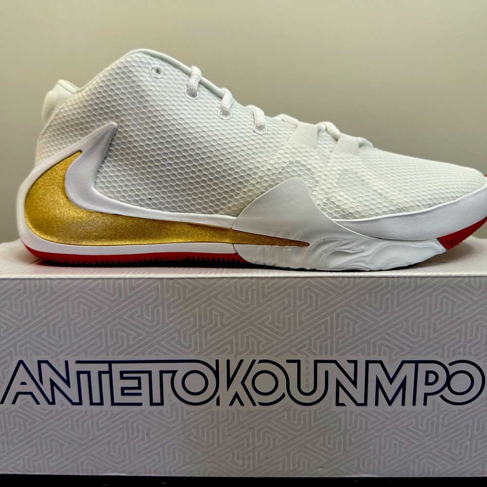 White and Gold Nike Zoom Freak 1 Roses - New in box